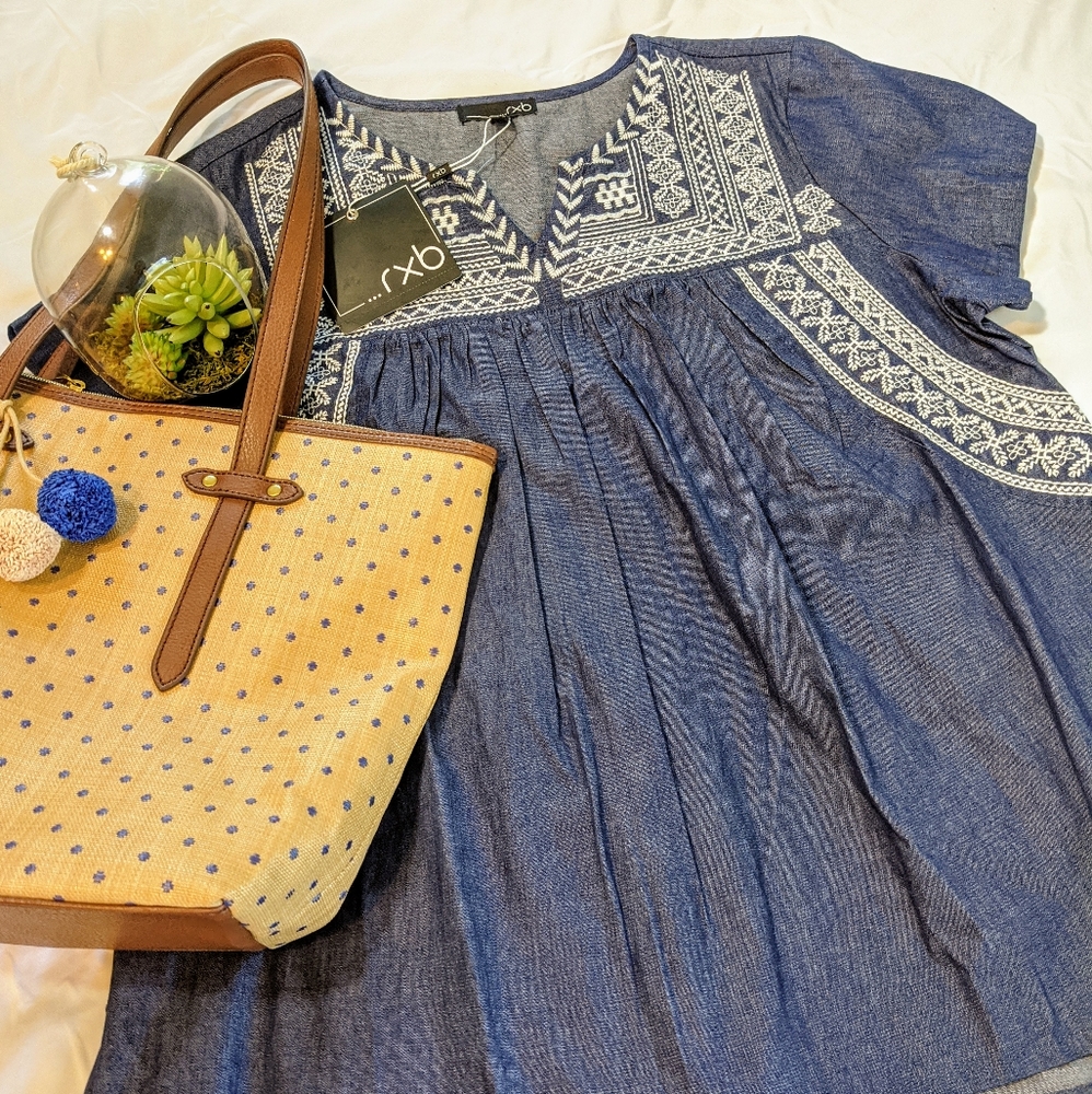 RXB Vintage Indigo Embroidered Blouse